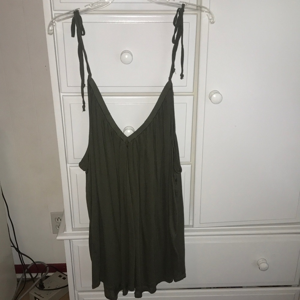 army green adjustable tie shoulder top.